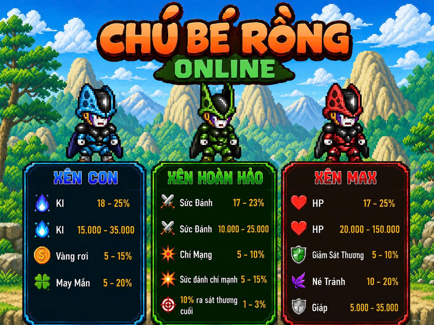 Lộ Diện 3 Cải Trang Mới Xên Con, Xên Hoàn Hảo Và Xên Max Trong Chú Bé Rồng Online