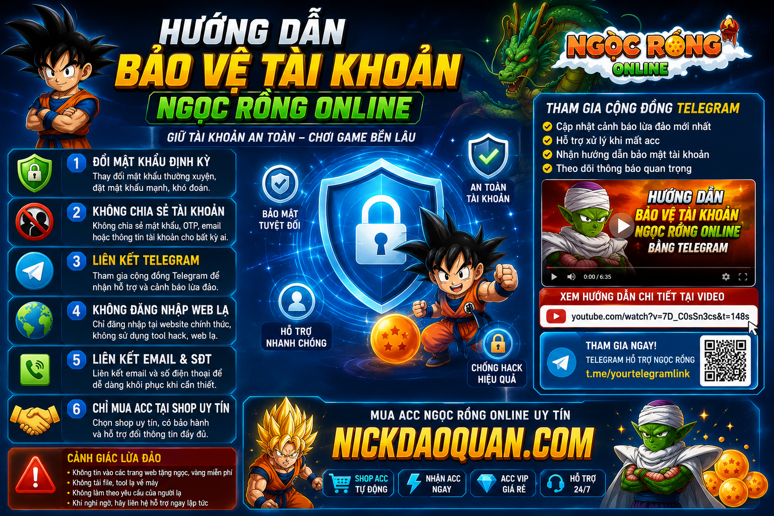 Hướng Dẫn Bảo Vệ Tài Khoản Ngọc Rồng Online An Toàn Với Telegram